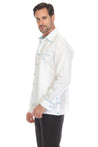 Mojito Men's 100% Linen Guayabera Shirt Long Sleeve with Print Trim Accent - Mojito Collection - Guayabera, Long Sleeve Shirt, Mens Shirt, Mojito Guayabera Shirt