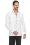 Mojito Men's 100% Linen Guayabera Shirt Long Sleeve with Print Trim Accent - Mojito Collection - Guayabera, Long Sleeve Shirt, Mens Shirt, Mojito Guayabera Shirt