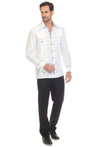 Mojito Men's 100% Linen Guayabera Shirt Long Sleeve with Print Trim Accent - Mojito Collection - Guayabera, Long Sleeve Shirt, Mens Shirt, Mojito Guayabera Shirt