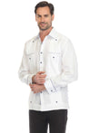 Mojito Men's 100% Linen Guayabera Shirt Long Sleeve with Print Trim Accent - Mojito Collection - Guayabera, Long Sleeve Shirt, Mens Shirt, Mojito Guayabera Shirt