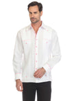 Mojito Men's 100% Linen Guayabera Shirt Long Sleeve with Print Trim Accent - Mojito Collection - Guayabera, Long Sleeve Shirt, Mens Shirt, Mojito Guayabera Shirt