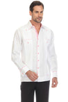 Mojito Men's 100% Linen Guayabera Shirt Long Sleeve with Print Trim Accent - Mojito Collection - Guayabera, Long Sleeve Shirt, Mens Shirt, Mojito Guayabera Shirt