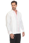 Mojito Men's 100% Linen Guayabera Shirt Long Sleeve with Print Trim Accent - Mojito Collection - Guayabera, Long Sleeve Shirt, Mens Shirt, Mojito Guayabera Shirt