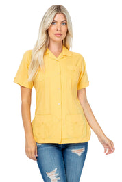 Women's Traditional Guayabera Shirt Cotton Blend 4 Pocket Design Short Sleeve - Mojito Collection - Mojito Lady Guayabera Shirt, Women's Guayabera Shirt, Womens Guayabera Short Sleeve Shirt, 