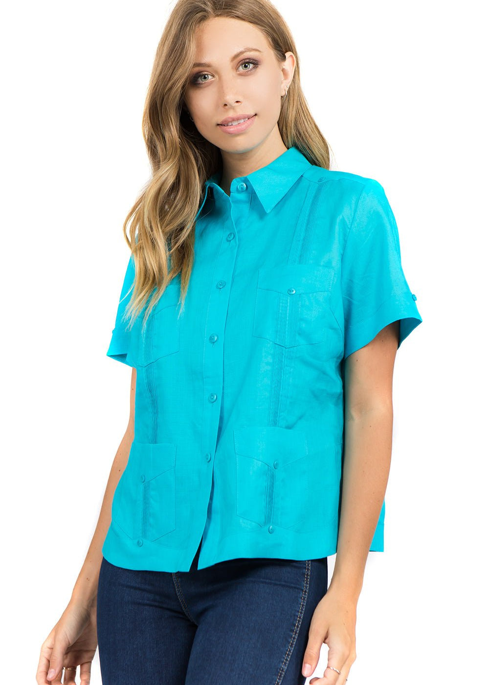 Women's 100% Linen Traditional 4 Pocket Short Sleeve Guayabera