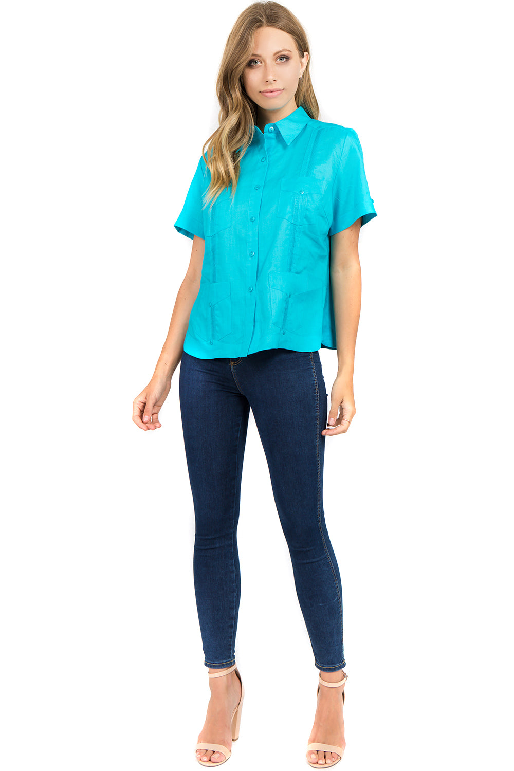 Women's Traditional Guayabera Shirt Premium 100% Linen Short Sleeve XS-3X
