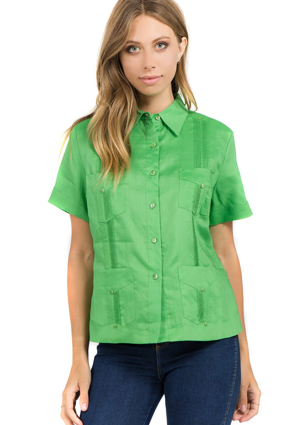 Women's Traditional Guayabera Shirt Premium 100% Linen Short Sleeve XS-3X - Mojito Collection - Ladies Guayabera Shirt, Mojito Lady Guayabera, Short Sleeve Shirt, Women's Guayabera, Womens Sh