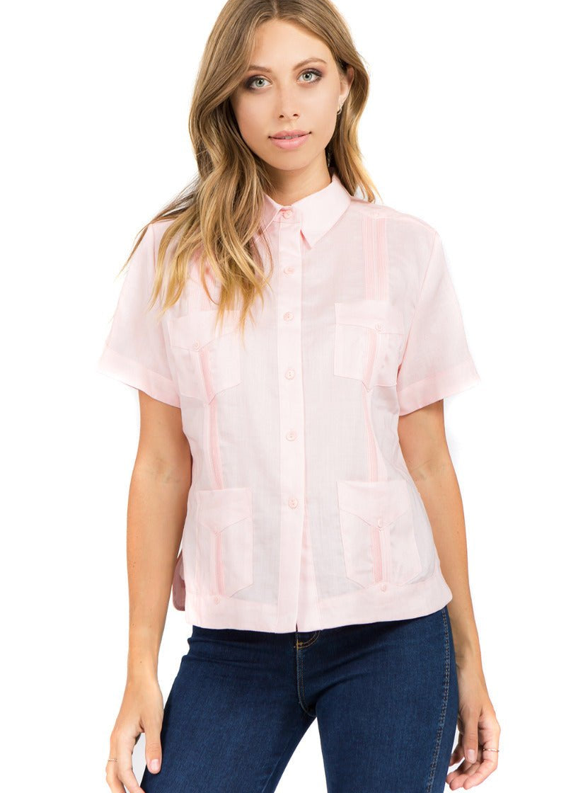 Women's Traditional Guayabera Shirt Premium 100% Linen Short Sleeve XS-3X - Mojito Collection - Ladies Guayabera Shirt, Mojito Lady Guayabera, Short Sleeve Shirt, Women's Guayabera, Womens Sh