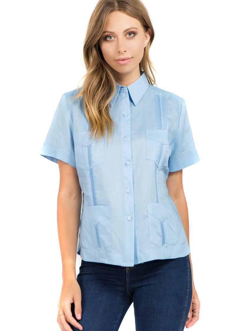 Women's Traditional Guayabera Shirt Premium 100% Linen Short Sleeve XS-3X - Mojito Collection - Ladies Guayabera Shirt, Mojito Lady Guayabera, Short Sleeve Shirt, Women's Guayabera, Womens Sh