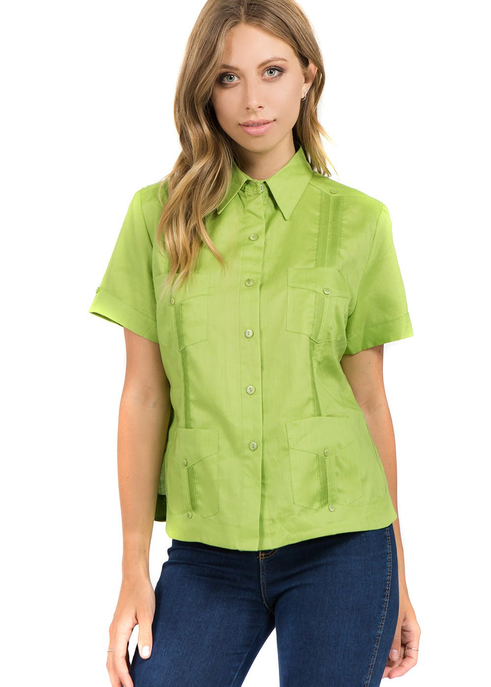 Women's Traditional Guayabera Shirt Premium 100% Linen Short Sleeve XS-3X - Mojito Collection - Ladies Guayabera Shirt, Mojito Lady Guayabera, Short Sleeve Shirt, Women's Guayabera, Womens Sh