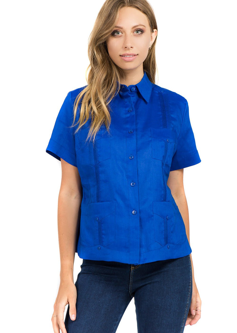 Women's Traditional Guayabera Shirt Premium 100% Linen Short Sleeve XS-3X - Mojito Collection - Ladies Guayabera Shirt, Mojito Lady Guayabera, Short Sleeve Shirt, Women's Guayabera, Womens Sh