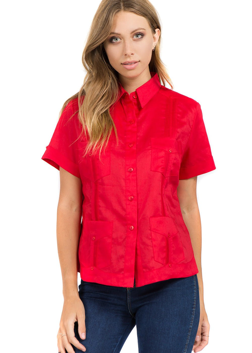 Women's Traditional Guayabera Shirt Premium 100% Linen Short Sleeve XS-3X - Mojito Collection - Ladies Guayabera Shirt, Mojito Lady Guayabera, Short Sleeve Shirt, Women's Guayabera, Womens Sh