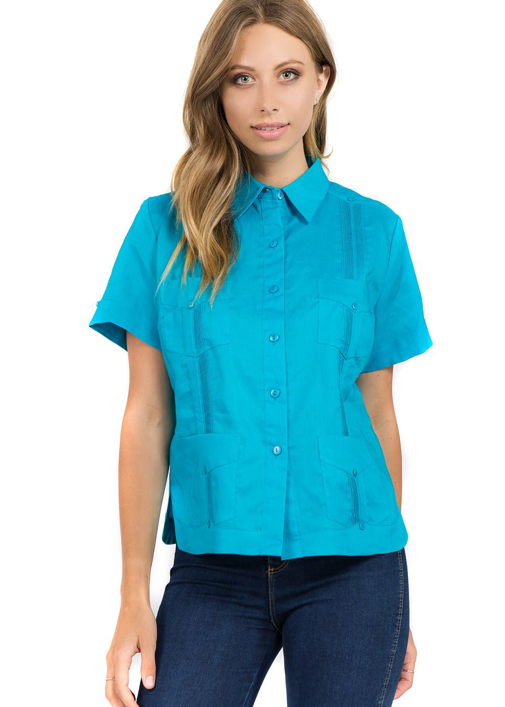 Women's Traditional Guayabera Shirt Premium 100% Linen Short Sleeve XS-3X - Mojito Collection - Ladies Guayabera Shirt, Mojito Lady Guayabera, Short Sleeve Shirt, Women's Guayabera, Womens Sh
