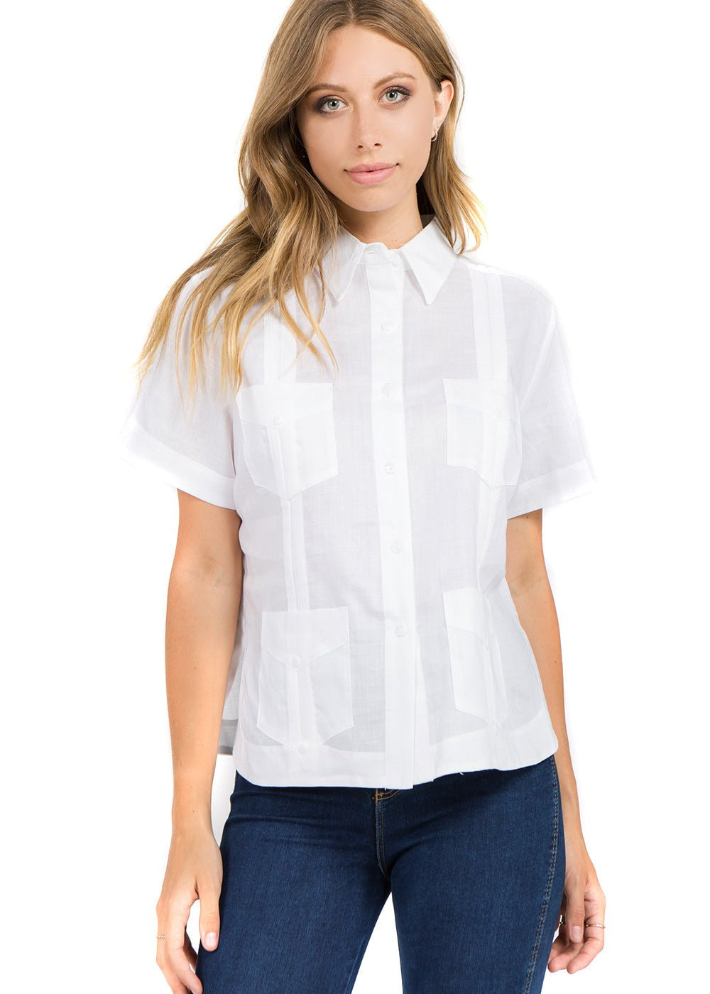 Women's Traditional Guayabera Shirt Premium 100% Linen Short Sleeve XS-3X - Mojito Collection - Ladies Guayabera Shirt, Mojito Lady Guayabera, Short Sleeve Shirt, Women's Guayabera, Womens Sh