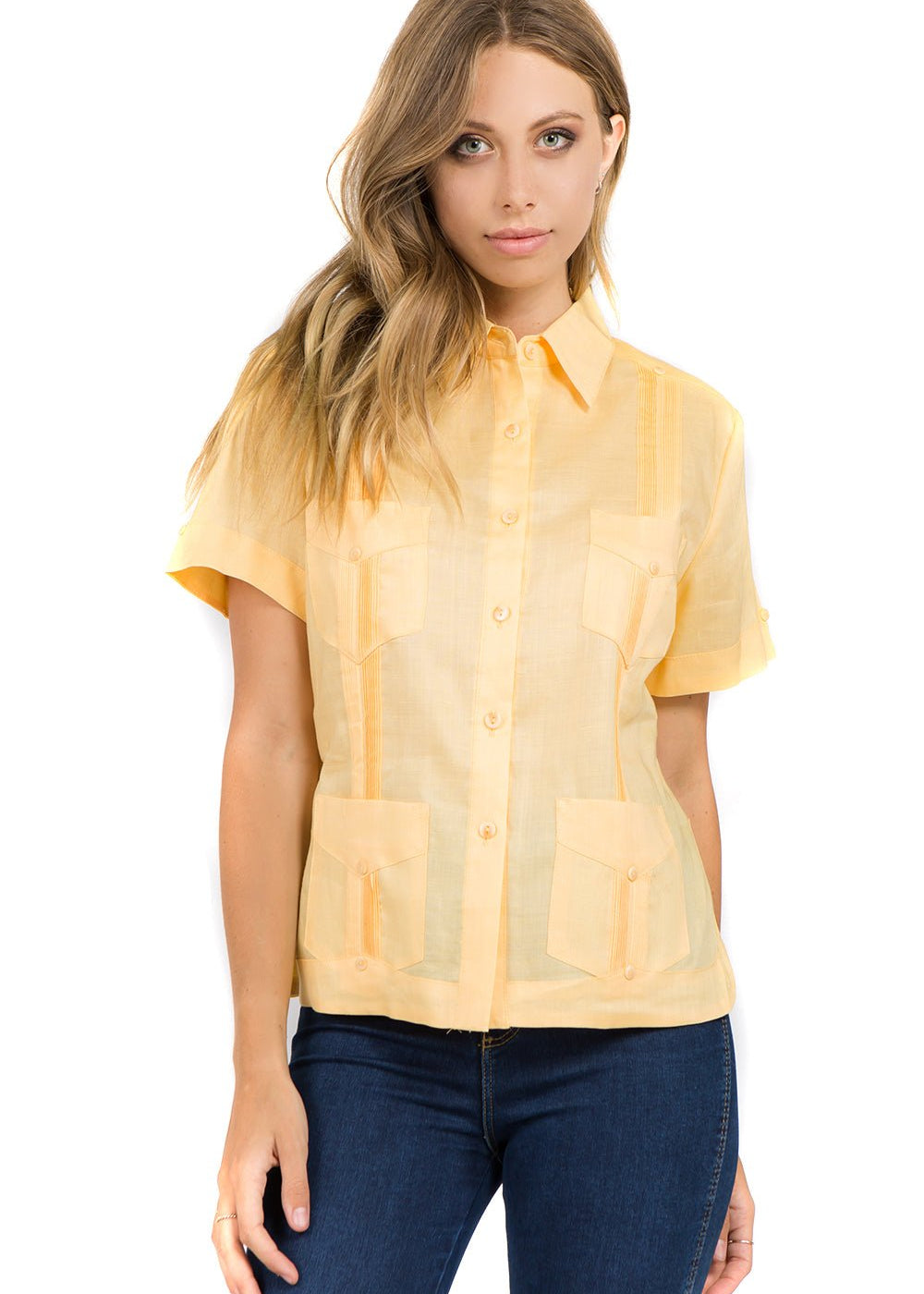 Women's Traditional Guayabera Shirt Premium 100% Linen Short Sleeve XS-3X - Mojito Collection - Ladies Guayabera Shirt, Mojito Lady Guayabera, Short Sleeve Shirt, Women's Guayabera, Womens Sh