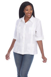 Women's Traditional Guayabera Shirt 3/4 Sleeve 4 Pocket Design - Mojito Collection - Guayabera Shirt, Ladies Shirt, Womens Guayabera Shirt, Womens Shirt