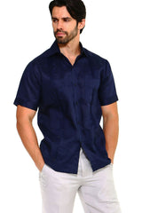 Guayabera de lino 100% de talla grande con cuatro bolsillos y manga corta