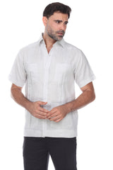 Camisa Guayabera Tradicional para Hombre Premium 100% Lino Manga Corta Diseño de 4 Bolsillos