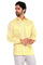 A man models the yellow, long-sleeved, four-pocket big and tall Guayabera shirt.