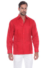 Camisa Guayabera Clásica Manga Larga 100% Lino con Cuatro Bolsillos