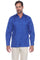 Front view of a man wearing a blue Men's Linen Classic Four-Pocket Long Sleeve Guayabera Shirt.