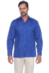 Camisa Guayabera Clásica Manga Larga 100% Lino con Cuatro Bolsillos