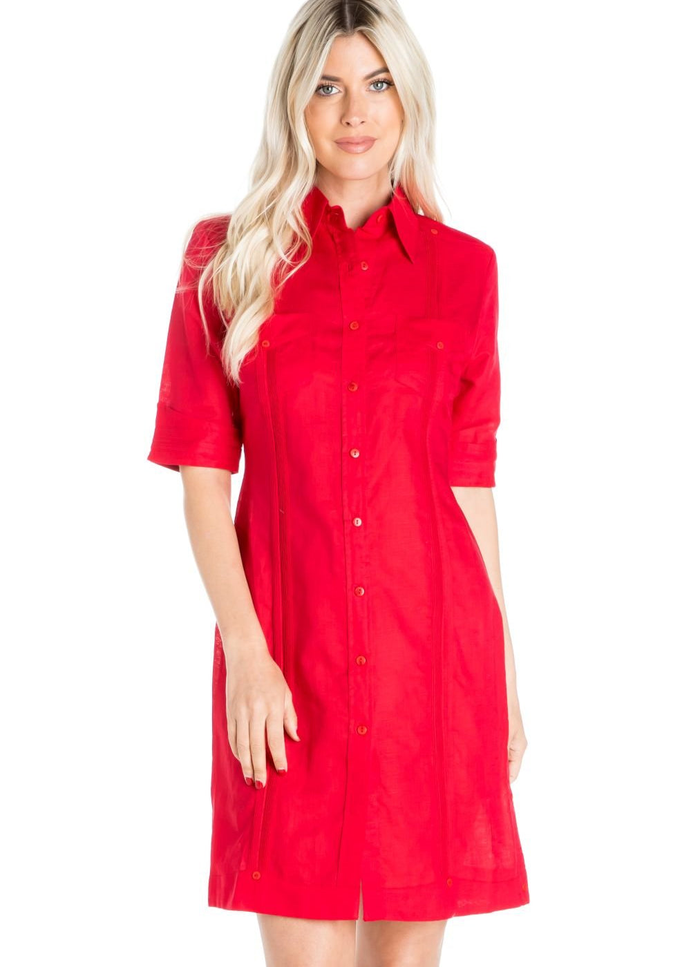 Women's Guayabera Dress Classic Linen Blend Short Sleeve Button Down - Mojito Collection - Guayabera Dress, Long Sleeve Shirt Dress, Mojito Guayabera, Womens Guayabera Shirt Dress