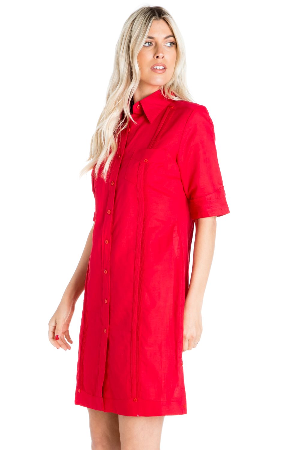 Women's Guayabera Dress Classic Linen Blend Short Sleeve Button Down - Mojito Collection - Guayabera Dress, Long Sleeve Shirt Dress, Mojito Guayabera, Womens Guayabera Shirt Dress