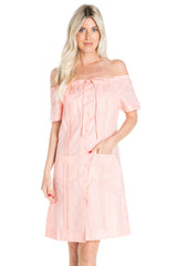 Women's Guayabera Dress Sexy Off Shoulder Linen Blend Button Down