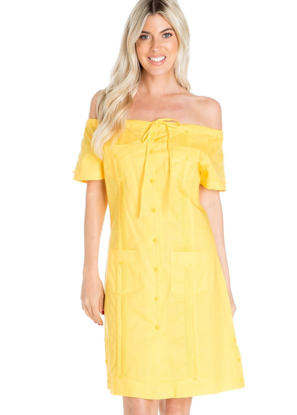 Women's Guayabera Dress Sexy Off Shoulder Linen Blend Button Down - Mojito Collection - Guayabera Dress, Long Sleeve Shirt Dress, Mojito Guayabera, Womens Guayabera Shirt Dress