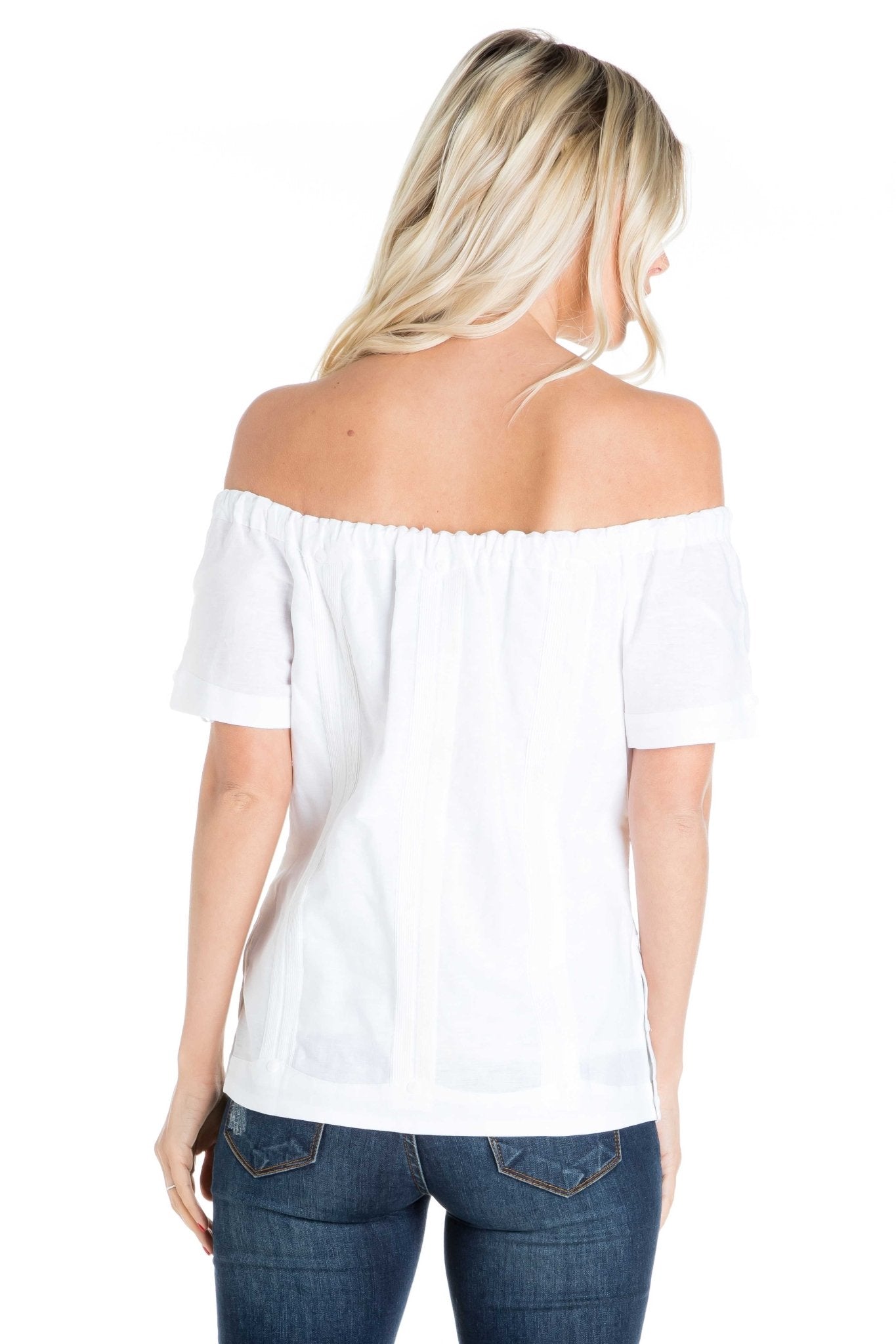 Women's Sexy Guayabera Off-Shoulder Top Button Down Linen Blend S-2X - Mojito Collection - Guayabera Halter Top, Mojito Guayabera Shirt Women, Womens Guayabera Shirt, Womens Shirt