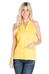 Women's Sexy Guayabera Halter Top Button Down Linen Blend S-2X - Mojito Collection - Guayabera Halter Top, Mojito Guayabera Shirt Women, Womens Guayabera Shirt, Womens Shirt