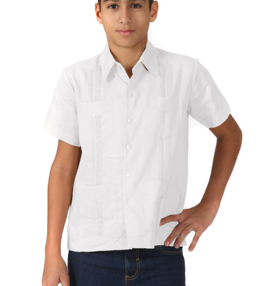 Youth Boys Cotton Blend Guayabera Shirt Short Sleeve 12-18 - Mojito Collection - Boys Guayabera Shirt, Guayabera, Mojito Guayabera Shirt, Short Sleeve
