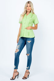 Women's Traditional Guayabera Shirt Cotton Blend 4 Pocket Design Short Sleeve - Mojito Collection - Mojito Lady Guayabera Shirt, Women's Guayabera Shirt, Womens Guayabera Short Sleeve Shirt, 