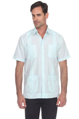 Guayabera de Manga Corta de Mezcla de Algodón con Cuatro Bolsillos, Tallas Grandes