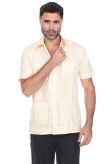 Guayabera de Manga Corta de Mezcla de Algodón con Cuatro Bolsillos, Tallas Grandes