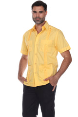 Guayabera de Manga Corta de Mezcla de Algodón con Cuatro Bolsillos, Tallas Grandes
