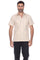 Front view of a classic beige Men’s Short Sleeve Guayabera Shirt with a 4-pocket layout and subtle embroidered details.