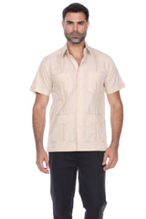Men's Cotton-Blend Classic Four-Pocket Short Sleeve Guayabera Shirt