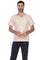 Front view of the classic 4-pocket guayabera shirt in beige, featuring a button-down front and vertical pleated details.