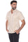 Side view of a man wearing a cream-colored classic guayabera shirt with traditional heritage accents and a relaxed fit.
