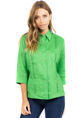 Camisa Guayabera 100% Lino Manga 3/4 4 Bolsillos