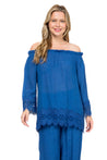 Women's Casual Off-Shoulder Crochet Trimmed Hem and Sleeve Tunic Top - Mojito Collection - Vacation Clothing, Women's Clothing, Women's Resort Wear, Women's Top