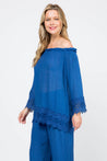 Women's Casual Off-Shoulder Crochet Trimmed Hem and Sleeve Tunic Top - Mojito Collection - Vacation Clothing, Women's Clothing, Women's Resort Wear, Women's Top