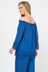 Women's Casual Off-Shoulder Crochet Trimmed Hem and Sleeve Tunic Top - Mojito Collection - Vacation Clothing, Women's Clothing, Women's Resort Wear, Women's Top