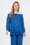 Women's Casual Off-Shoulder Crochet Trimmed Hem and Sleeve Tunic Top - Mojito Collection - Vacation Clothing, Women's Clothing, Women's Resort Wear, Women's Top