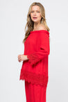 Women's Casual Off-Shoulder Crochet Trimmed Hem and Sleeve Tunic Top - Mojito Collection - Vacation Clothing, Women's Clothing, Women's Resort Wear, Women's Top