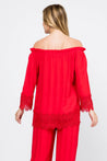 Women's Casual Off-Shoulder Crochet Trimmed Hem and Sleeve Tunic Top - Mojito Collection - Vacation Clothing, Women's Clothing, Women's Resort Wear, Women's Top