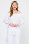 Women's Casual Off-Shoulder Crochet Trimmed Hem and Sleeve Tunic Top - Mojito Collection - Vacation Clothing, Women's Clothing, Women's Resort Wear, Women's Top