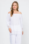 Women's Casual Off-Shoulder Crochet Trimmed Hem and Sleeve Tunic Top - Mojito Collection - Vacation Clothing, Women's Clothing, Women's Resort Wear, Women's Top